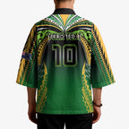 Custom Cook Islands Rugby League Kimono Avaiki Tatau Tribal Motifs Black Color - Aussie Hoodie