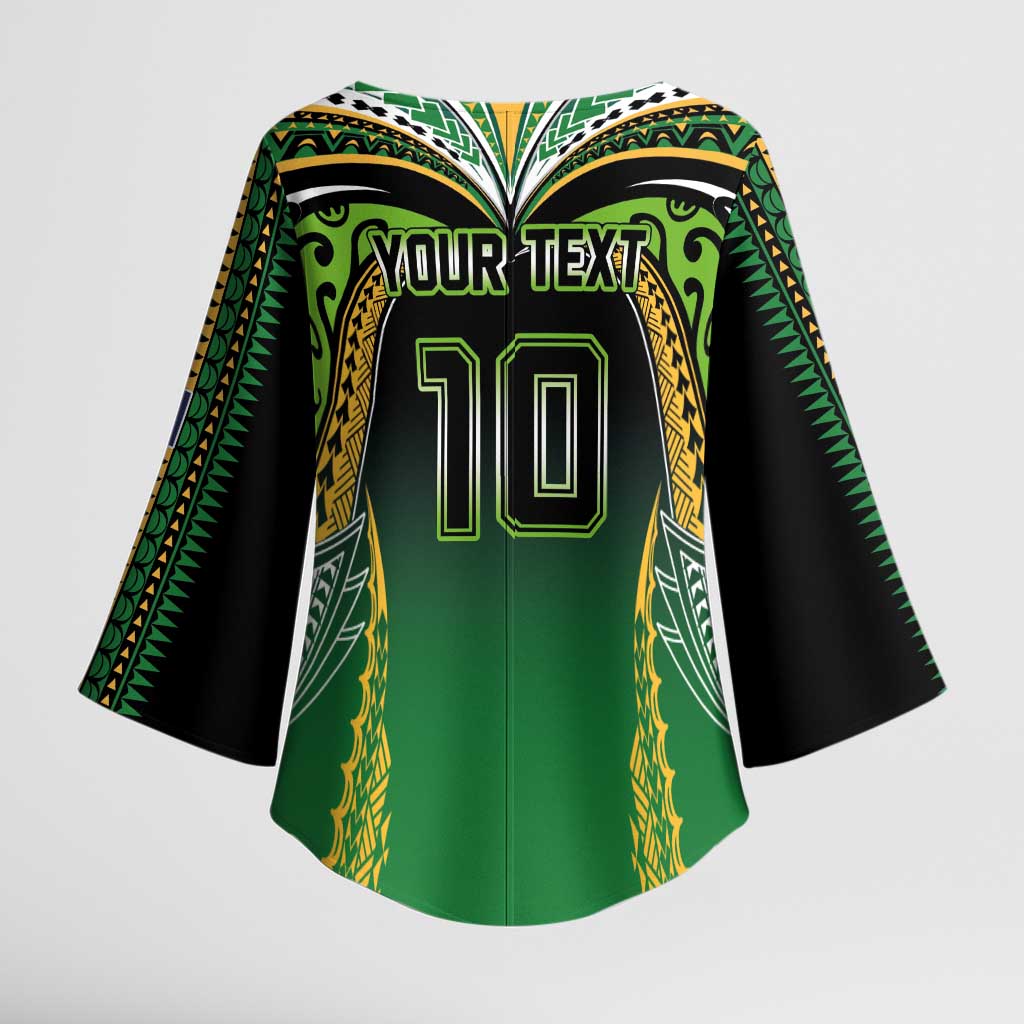 Custom Cook Islands Rugby League Kimono Sleeve Blouse Avaiki Tatau Tribal Motifs Black Color - Aussie Hoodie