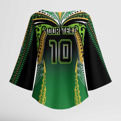 Custom Cook Islands Rugby League Kimono Sleeve Blouse Avaiki Tatau Tribal Motifs Black Color - Aussie Hoodie