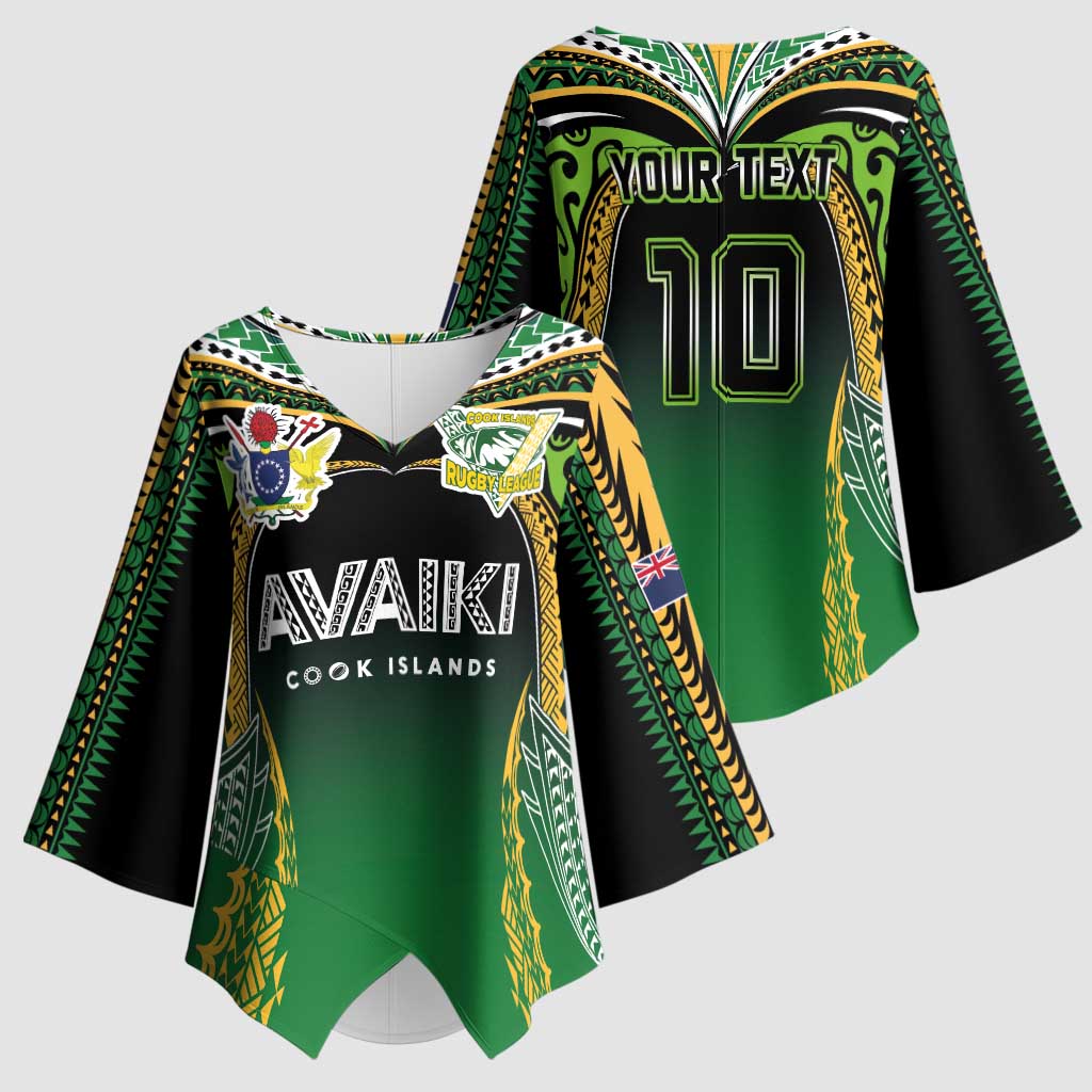 Custom Cook Islands Rugby League Kimono Sleeve Blouse Avaiki Tatau Tribal Motifs Black Color - Aussie Hoodie