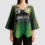 Custom Cook Islands Rugby League Kimono Sleeve Blouse Avaiki Tatau Tribal Motifs Black Color - Aussie Hoodie