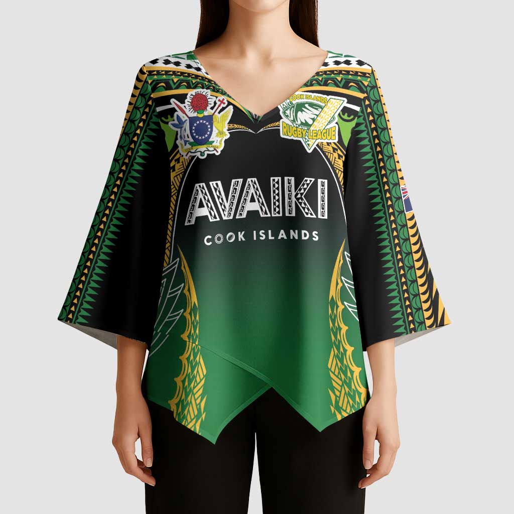Custom Cook Islands Rugby League Kimono Sleeve Blouse Avaiki Tatau Tribal Motifs Black Color - Aussie Hoodie