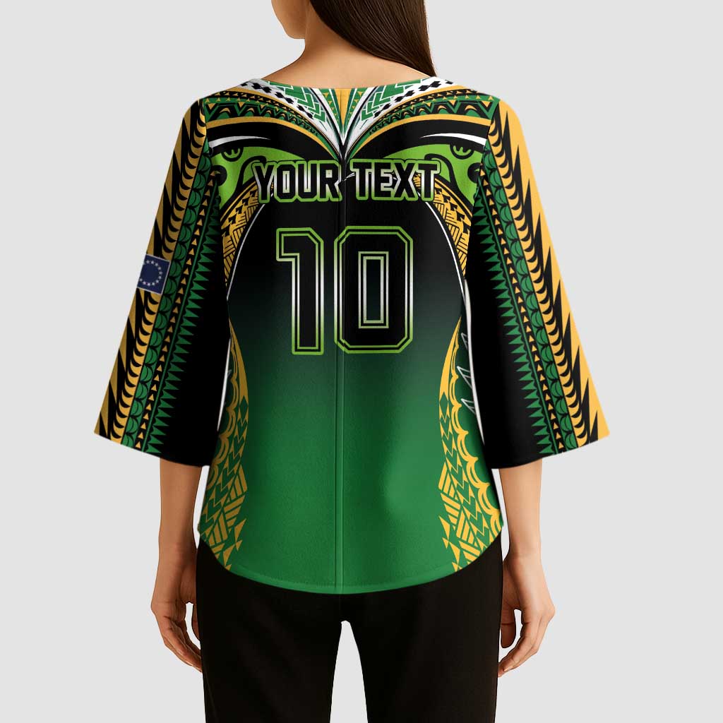 Custom Cook Islands Rugby League Kimono Sleeve Blouse Avaiki Tatau Tribal Motifs Black Color - Aussie Hoodie