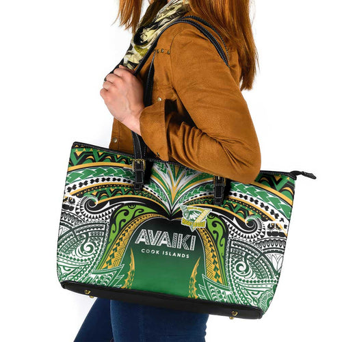 Cook Islands Rugby League Leather Tote Bag Avaiki Tatau Tribal Motifs Black Color - Aussie Hoodie