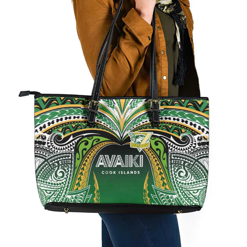 Cook Islands Rugby League Leather Tote Bag Avaiki Tatau Tribal Motifs Black Color - Aussie Hoodie