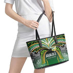 Cook Islands Rugby League Leather Tote Bag Avaiki Tatau Tribal Motifs Black Color - Aussie Hoodie