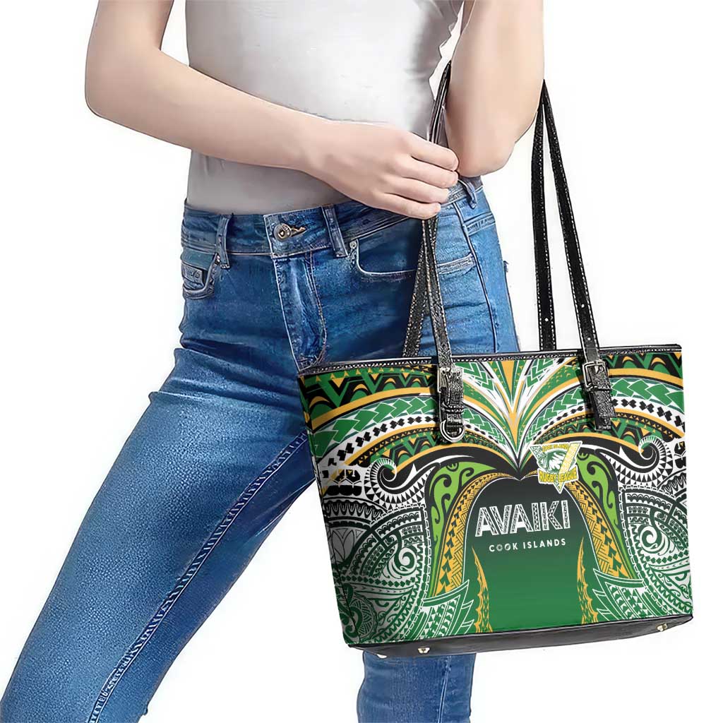 Cook Islands Rugby League Leather Tote Bag Avaiki Tatau Tribal Motifs Black Color - Aussie Hoodie