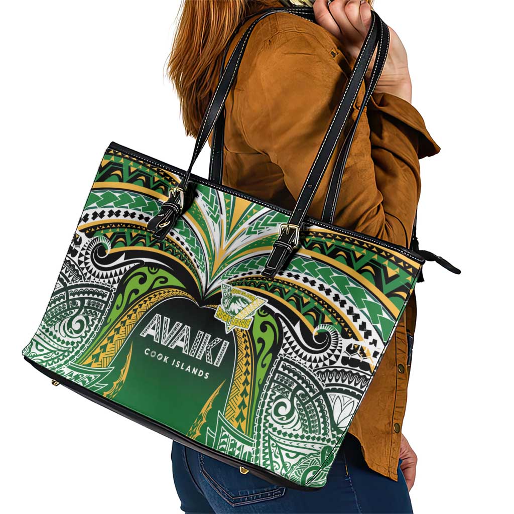 Cook Islands Rugby League Leather Tote Bag Avaiki Tatau Tribal Motifs Black Color - Aussie Hoodie
