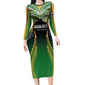Custom Cook Islands Rugby League Long Sleeve Bodycon Dress Avaiki Tatau Tribal Motifs Black Color - Aussie Hoodie