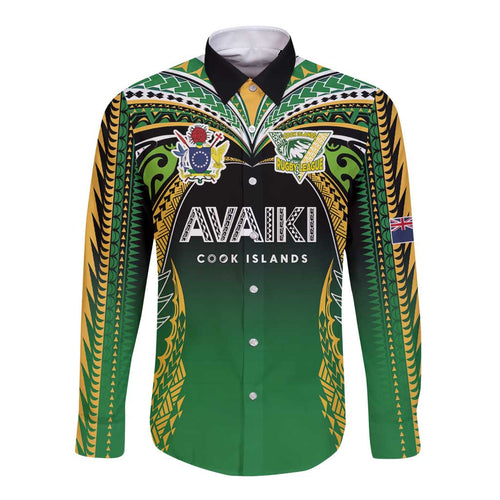 Custom Cook Islands Rugby League Long Sleeve Button Shirt Avaiki Tatau Tribal Motifs Black Color - Aussie Hoodie