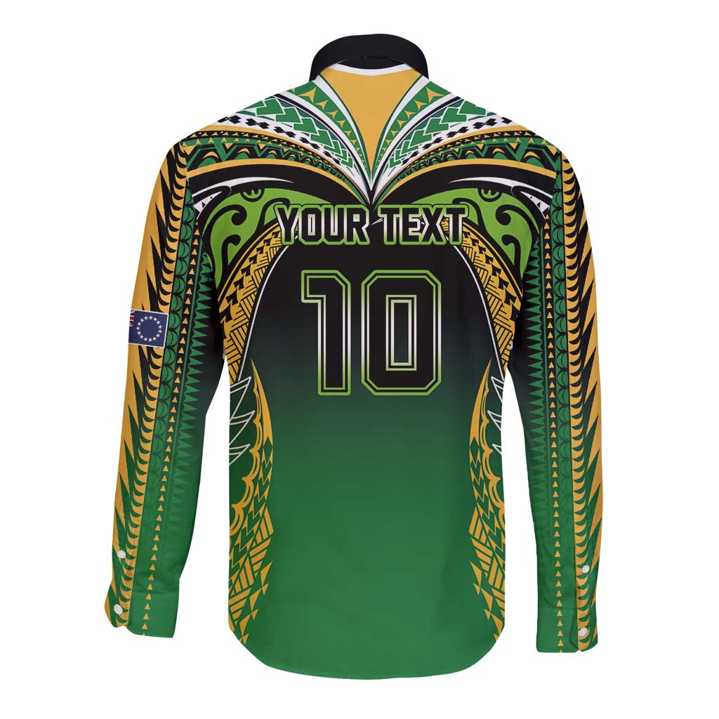 Custom Cook Islands Rugby League Long Sleeve Button Shirt Avaiki Tatau Tribal Motifs Black Color - Aussie Hoodie
