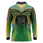 Custom Cook Islands Rugby League Long Sleeve Polo Shirt Avaiki Tatau Tribal Motifs Black Color - Aussie Hoodie