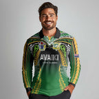 Custom Cook Islands Rugby League Long Sleeve Polo Shirt Avaiki Tatau Tribal Motifs Black Color - Aussie Hoodie