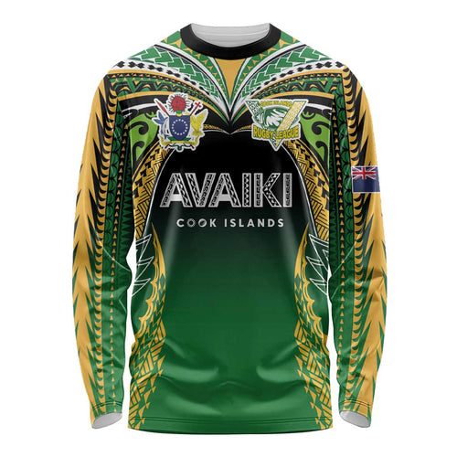 Custom Cook Islands Rugby League Long Sleeve Shirt Avaiki Tatau Tribal Motifs Black Color - Aussie Hoodie