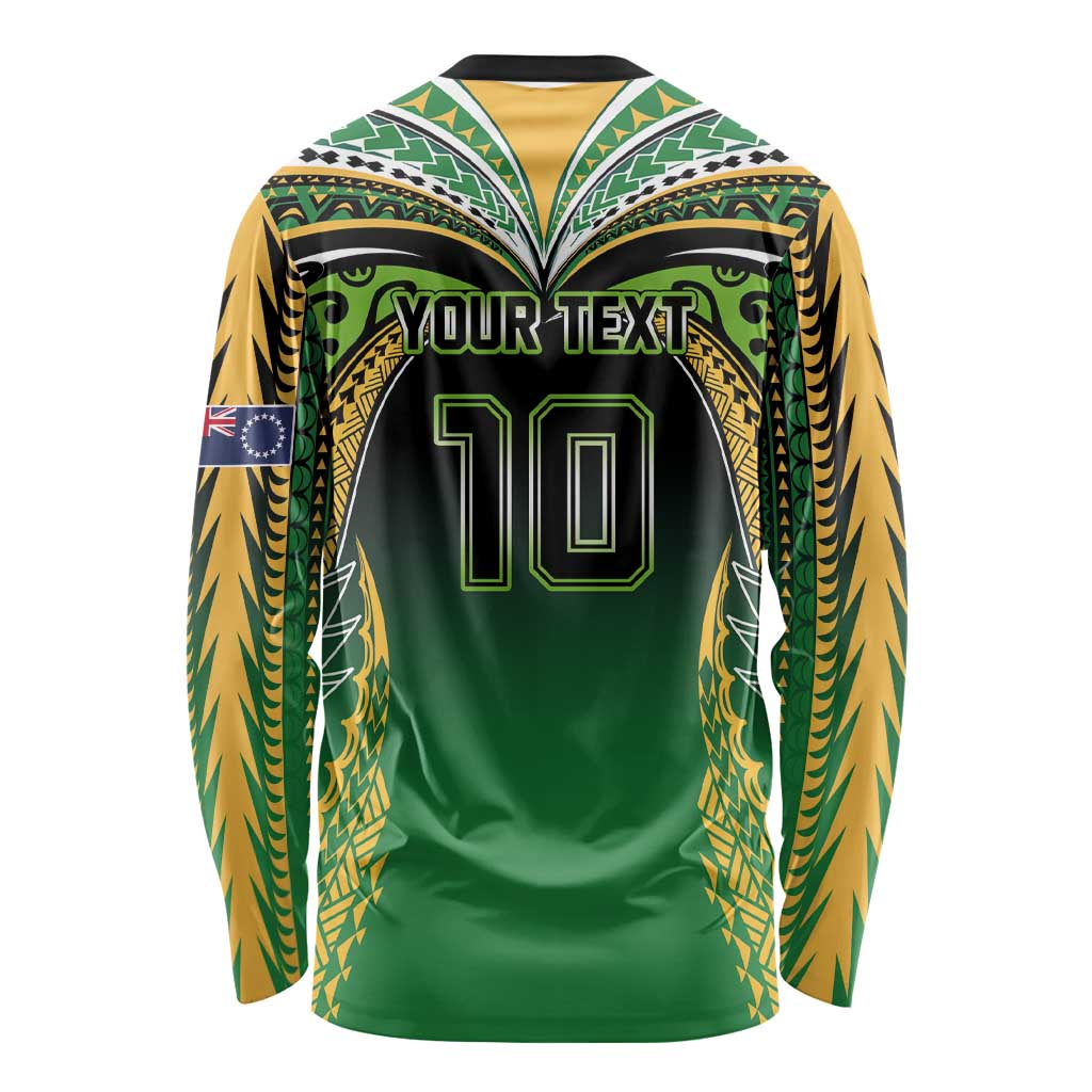 Custom Cook Islands Rugby League Long Sleeve Shirt Avaiki Tatau Tribal Motifs Black Color - Aussie Hoodie