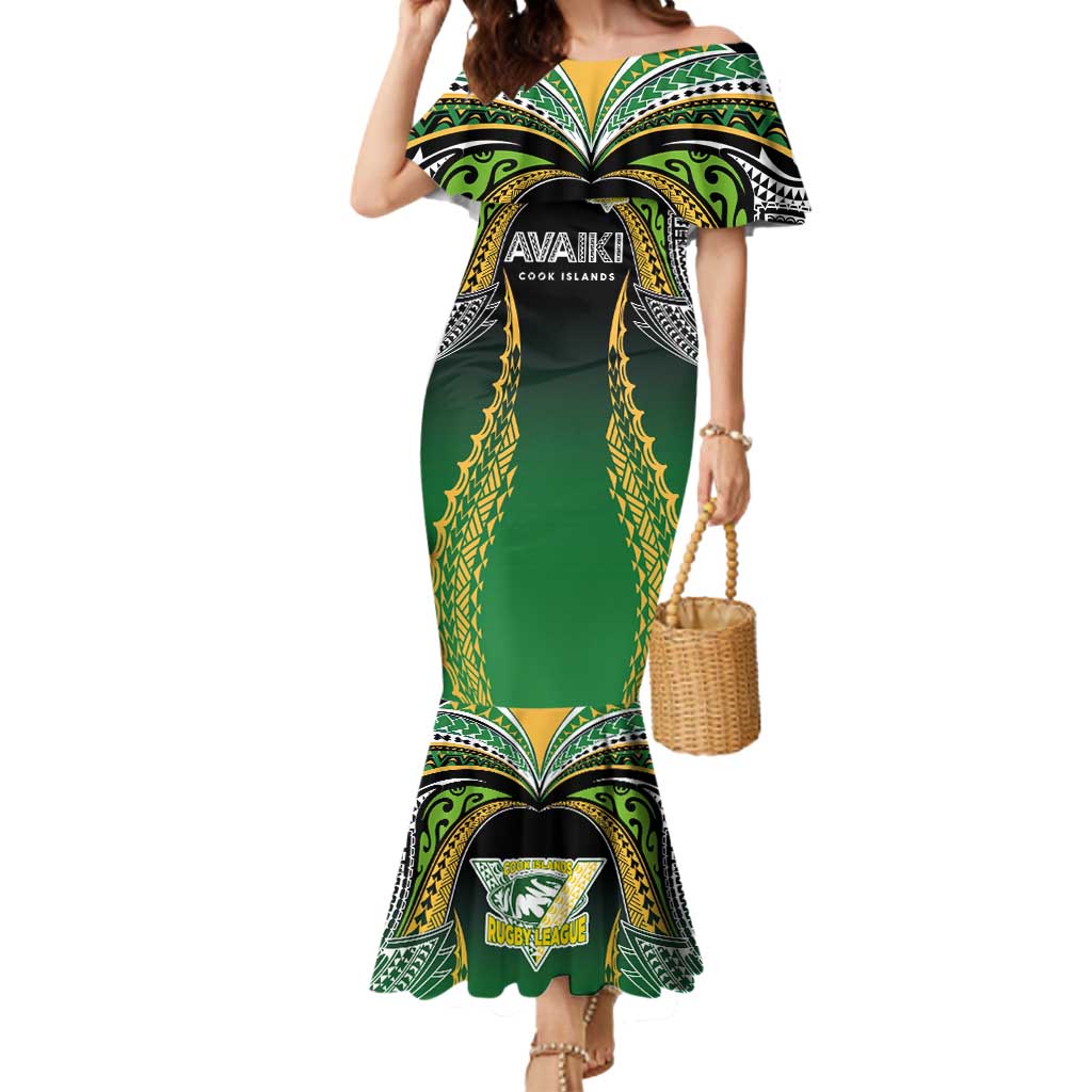 Custom Cook Islands Rugby League Mermaid Dress Avaiki Tatau Tribal Motifs Black Color - Aussie Hoodie