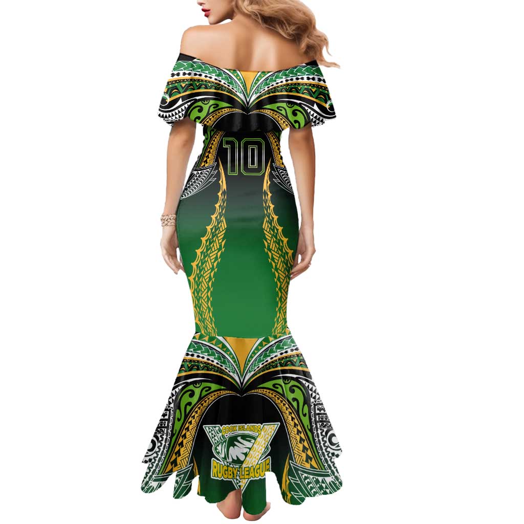 Custom Cook Islands Rugby League Mermaid Dress Avaiki Tatau Tribal Motifs Black Color - Aussie Hoodie