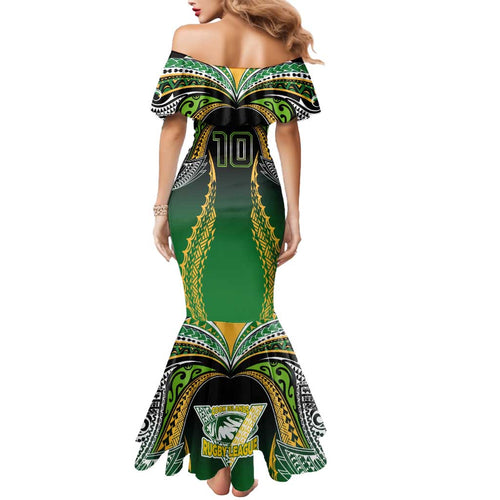 Custom Cook Islands Rugby League Mermaid Dress Avaiki Tatau Tribal Motifs Black Color - Aussie Hoodie