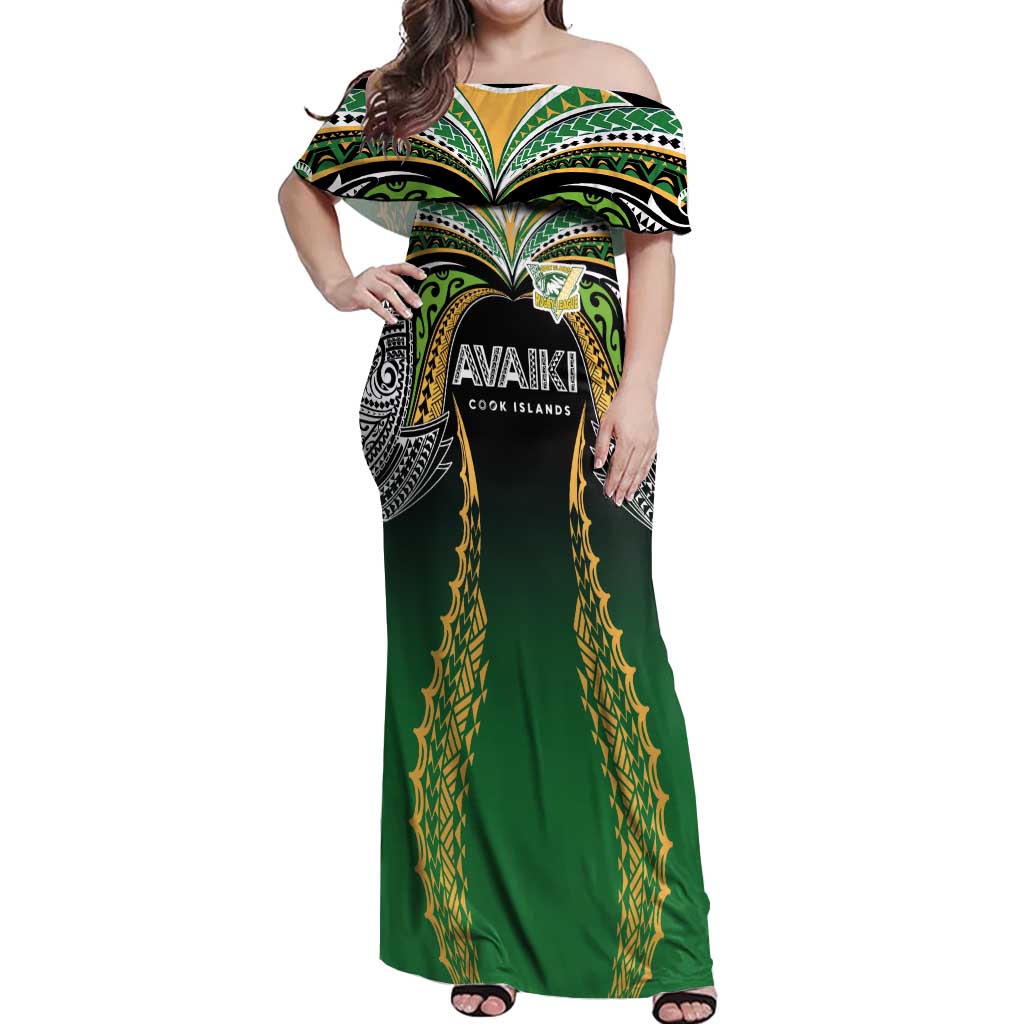 Custom Cook Islands Rugby League Off Shoulder Maxi Dress Avaiki Tatau Tribal Motifs Black Color - Aussie Hoodie