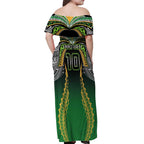 Custom Cook Islands Rugby League Off Shoulder Maxi Dress Avaiki Tatau Tribal Motifs Black Color - Aussie Hoodie