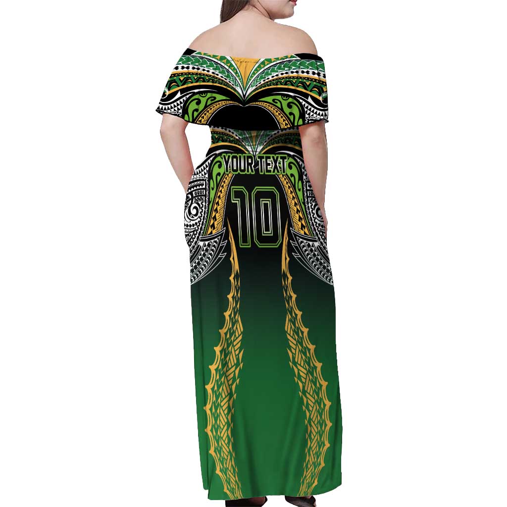 Custom Cook Islands Rugby League Off Shoulder Maxi Dress Avaiki Tatau Tribal Motifs Black Color - Aussie Hoodie