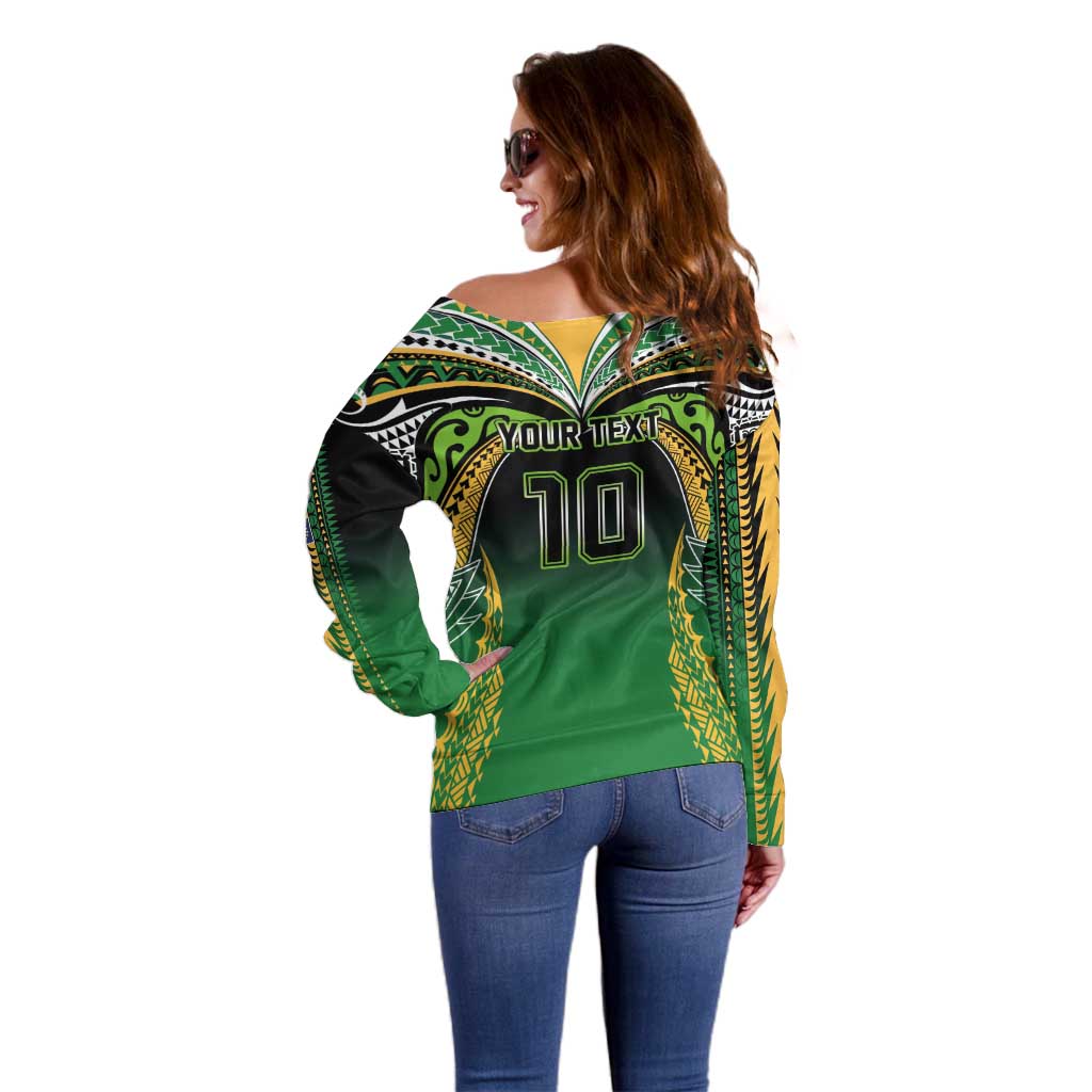 Custom Cook Islands Rugby League Off Shoulder Sweater Avaiki Tatau Tribal Motifs Black Color - Aussie Hoodie