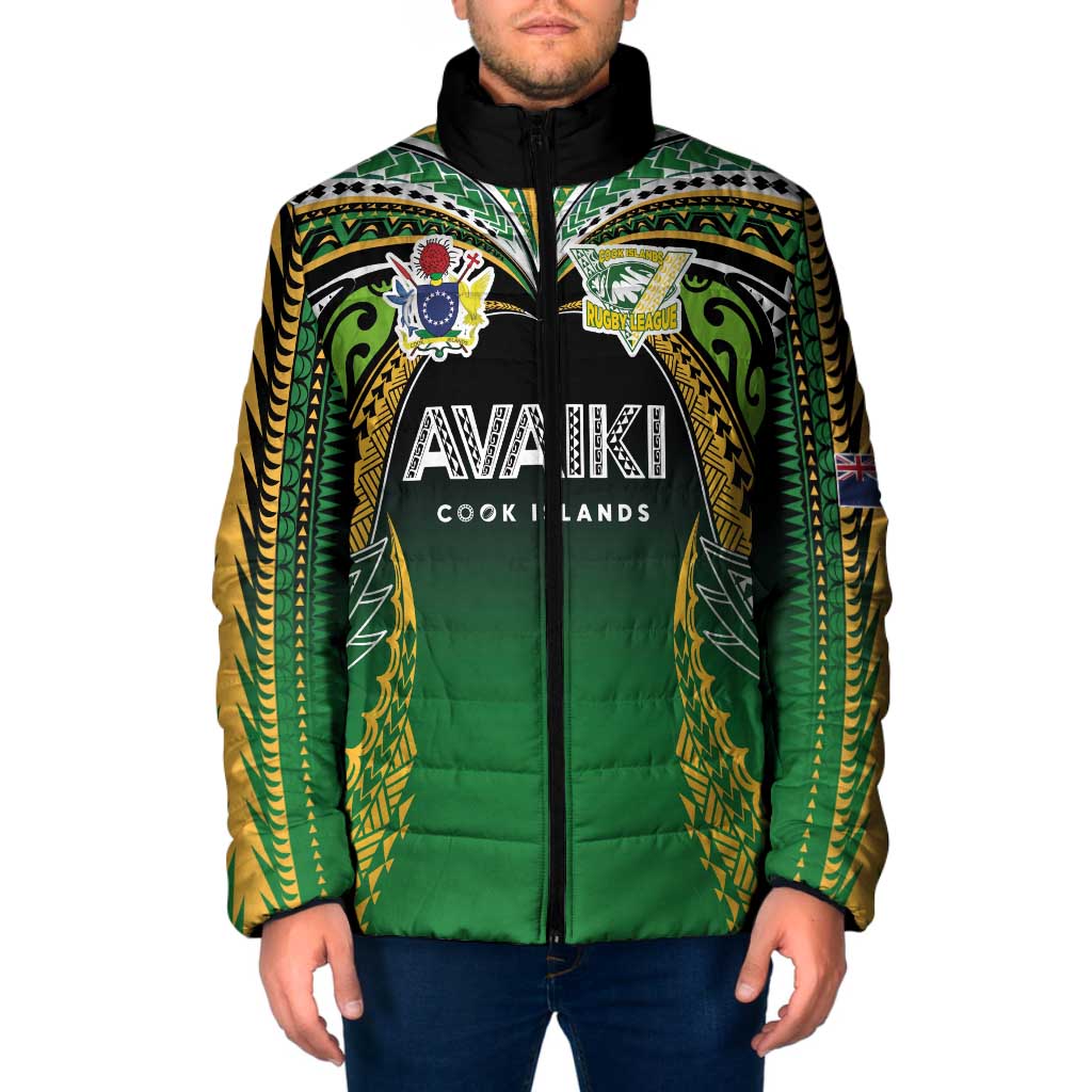 Custom Cook Islands Rugby League Padded Jacket Avaiki Tatau Tribal Motifs Black Color - Aussie Hoodie
