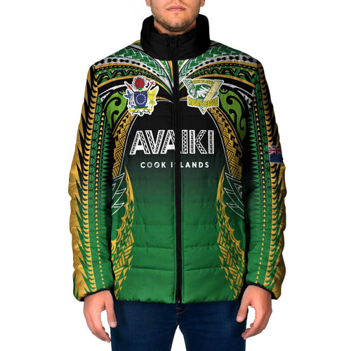 Custom Cook Islands Rugby League Padded Jacket Avaiki Tatau Tribal Motifs Black Color - Aussie Hoodie