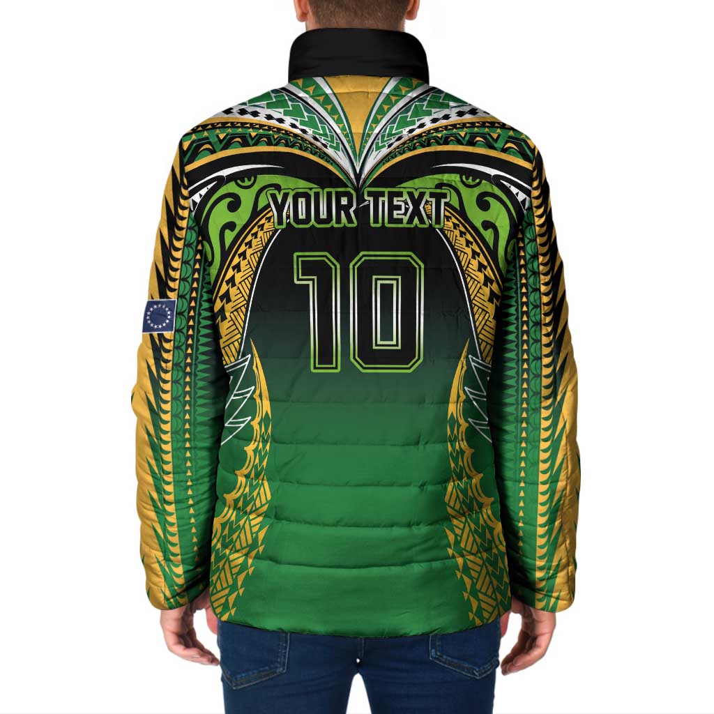 Custom Cook Islands Rugby League Padded Jacket Avaiki Tatau Tribal Motifs Black Color - Aussie Hoodie