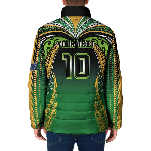 Custom Cook Islands Rugby League Padded Jacket Avaiki Tatau Tribal Motifs Black Color - Aussie Hoodie