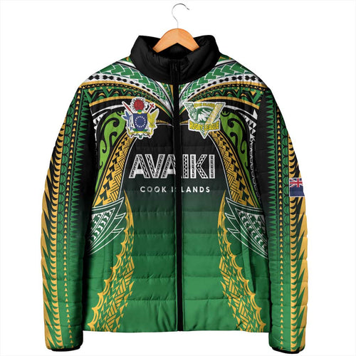Custom Cook Islands Rugby League Padded Jacket Avaiki Tatau Tribal Motifs Black Color - Aussie Hoodie