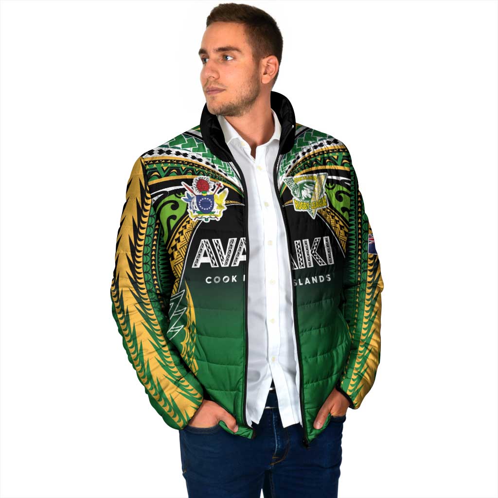 Custom Cook Islands Rugby League Padded Jacket Avaiki Tatau Tribal Motifs Black Color - Aussie Hoodie