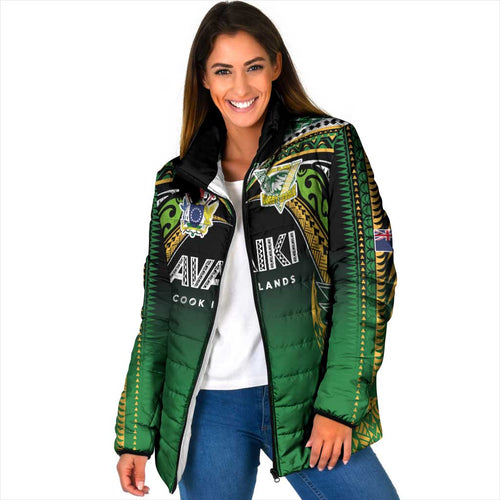 Custom Cook Islands Rugby League Padded Jacket Avaiki Tatau Tribal Motifs Black Color - Aussie Hoodie