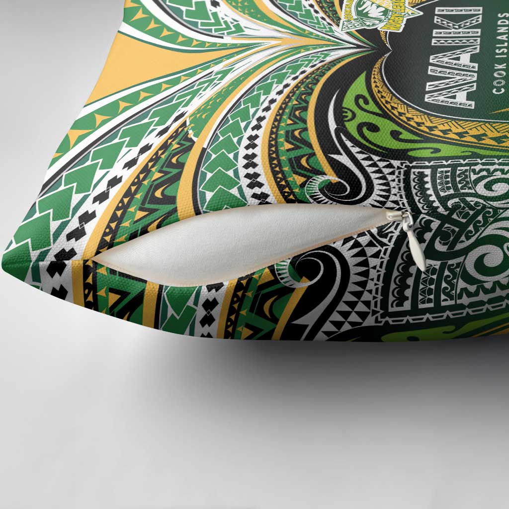 Cook Islands Rugby League Pillow Cover Avaiki Tatau Tribal Motifs Black Color - Aussie Hoodie
