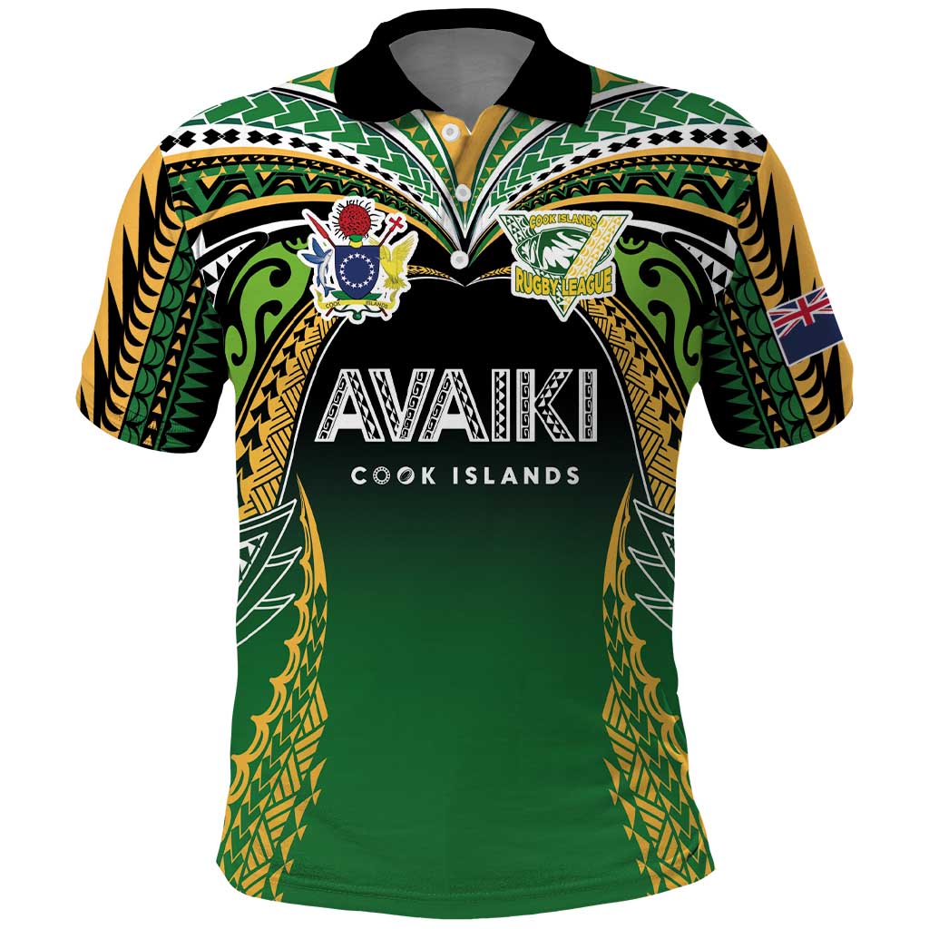 Custom Cook Islands Rugby League Polo Shirt Avaiki Tatau Tribal Motifs Black Color - Aussie Hoodie