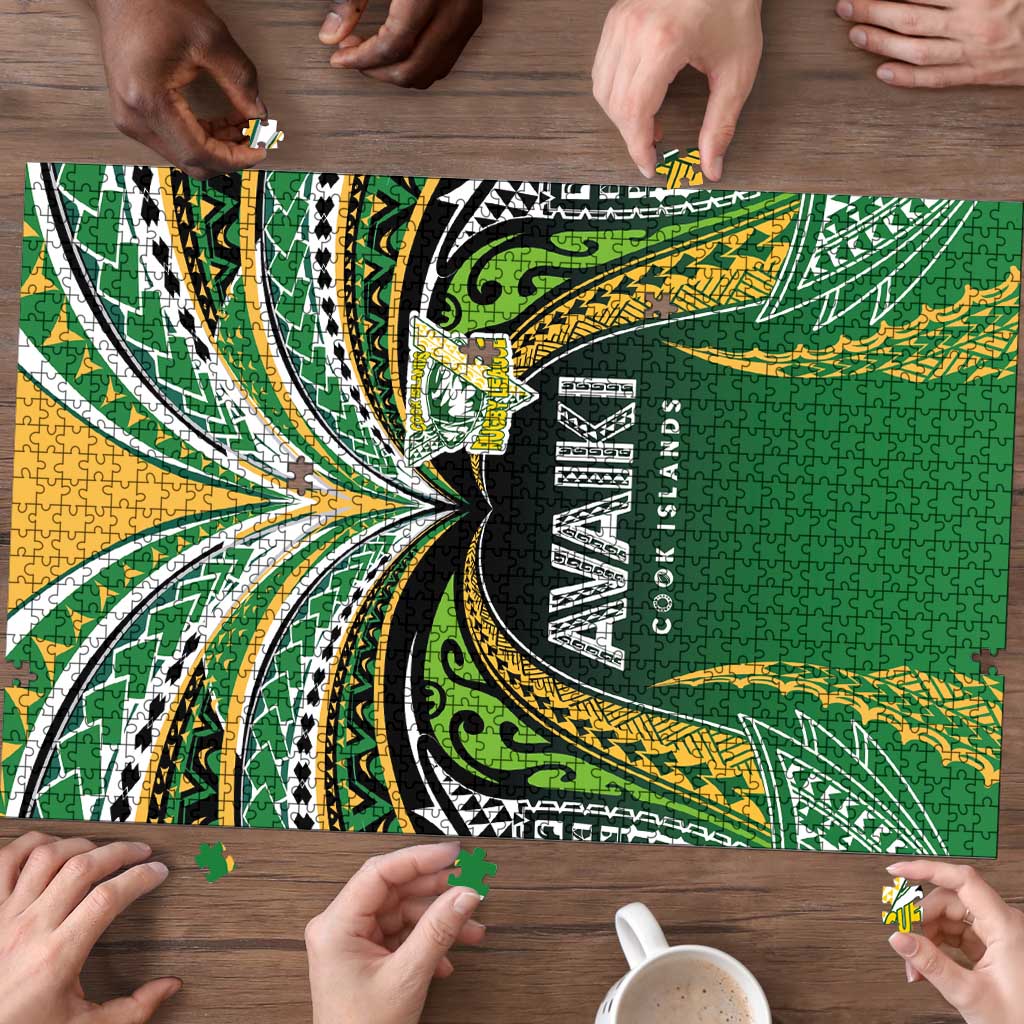 Cook Islands Rugby League Puzzle Avaiki Tatau Tribal Motifs Black Color - Aussie Hoodie