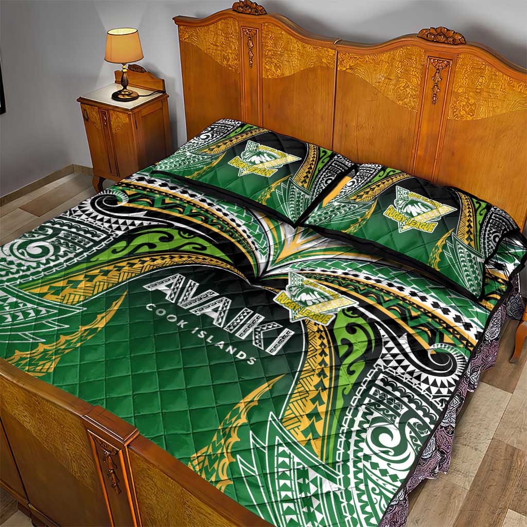 Cook Islands Rugby League Quilt Bed Set Avaiki Tatau Tribal Motifs Black Color - Aussie Hoodie