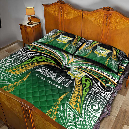 Cook Islands Rugby League Quilt Bed Set Avaiki Tatau Tribal Motifs Black Color - Aussie Hoodie