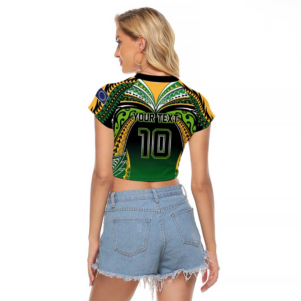 Custom Cook Islands Rugby League Raglan Cropped T Shirt Avaiki Tatau Tribal Motifs Black Color - Aussie Hoodie