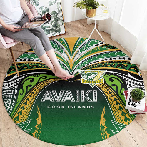 Cook Islands Rugby League Round Carpet Avaiki Tatau Tribal Motifs Black Color - Aussie Hoodie
