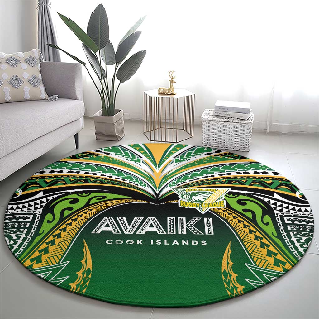Cook Islands Rugby League Round Carpet Avaiki Tatau Tribal Motifs Black Color - Aussie Hoodie
