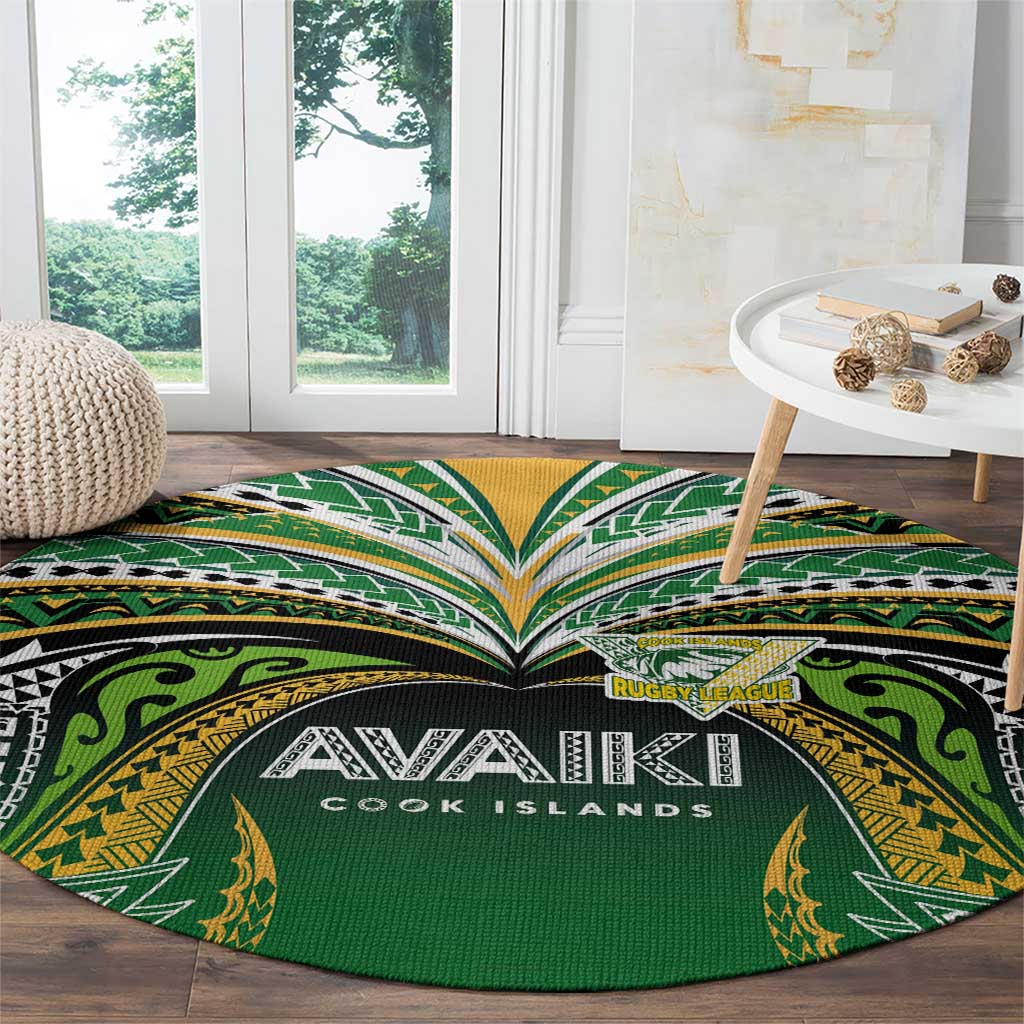 Cook Islands Rugby League Round Carpet Avaiki Tatau Tribal Motifs Black Color - Aussie Hoodie