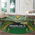 Cook Islands Rugby League Round Carpet Avaiki Tatau Tribal Motifs Black Color - Aussie Hoodie