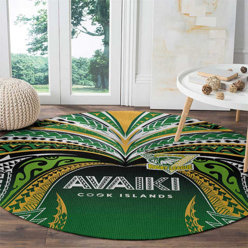 Cook Islands Rugby League Round Carpet Avaiki Tatau Tribal Motifs Black Color - Aussie Hoodie