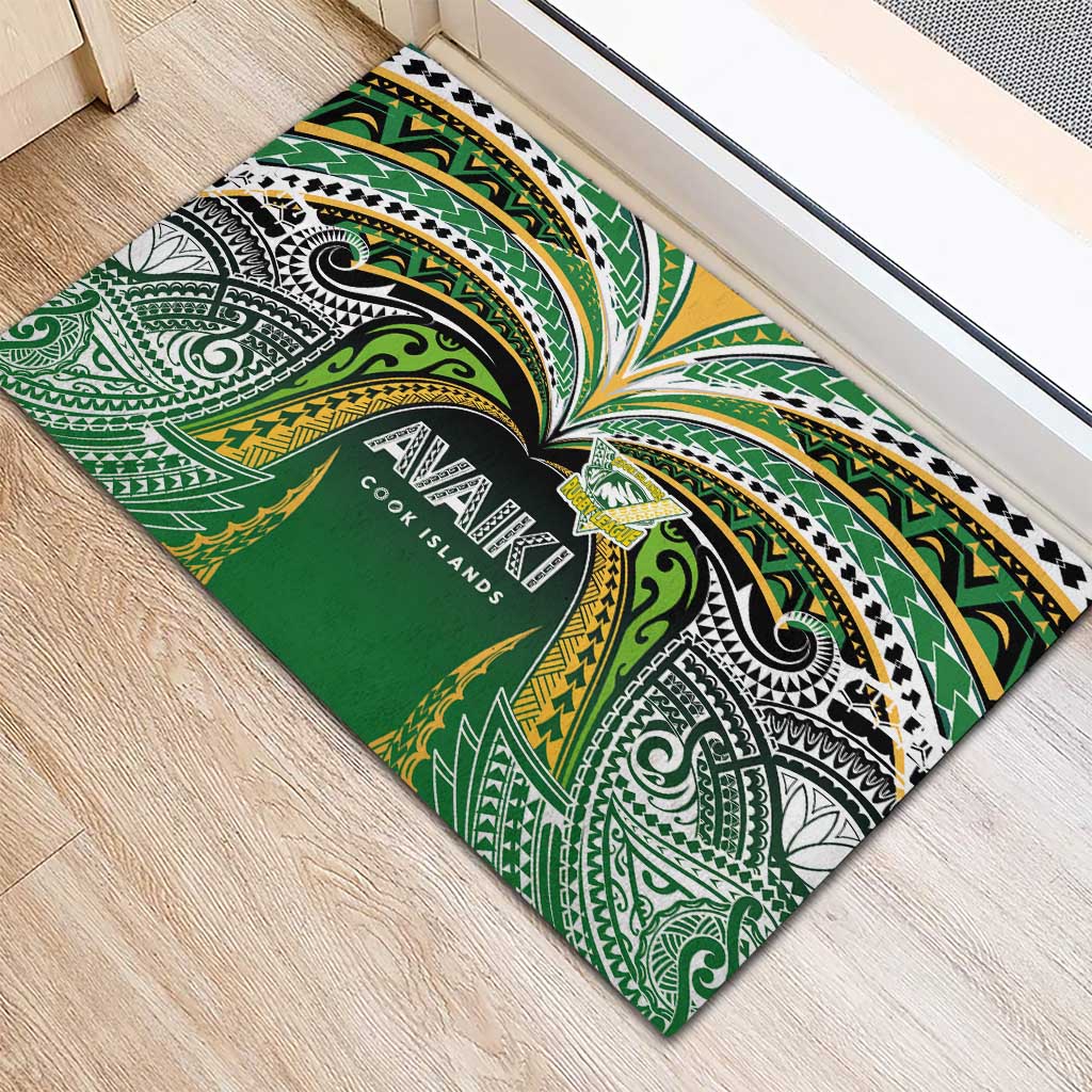 Cook Islands Rugby League Rubber Doormat Avaiki Tatau Tribal Motifs Black Color - Aussie Hoodie