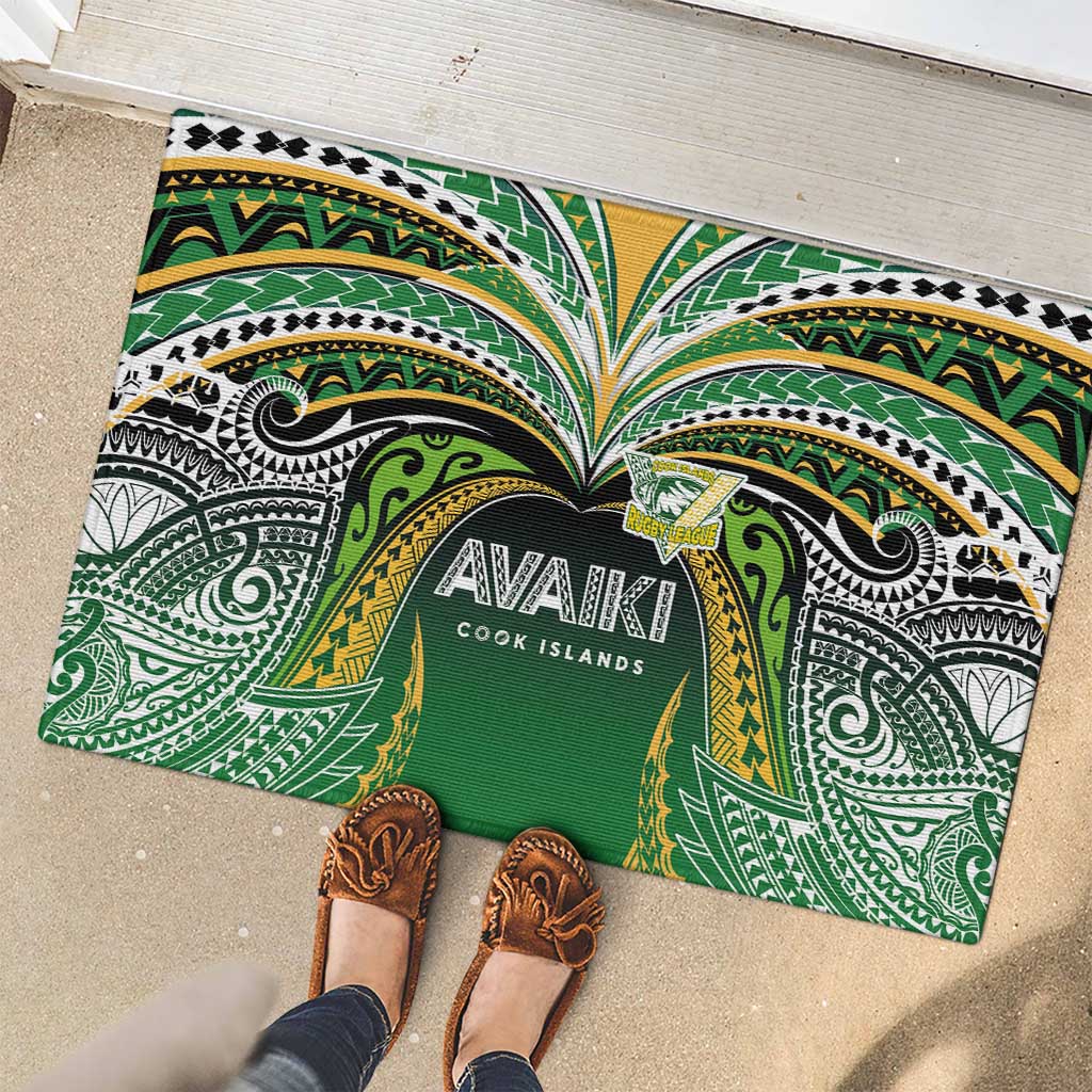 Cook Islands Rugby League Rubber Doormat Avaiki Tatau Tribal Motifs Black Color - Aussie Hoodie