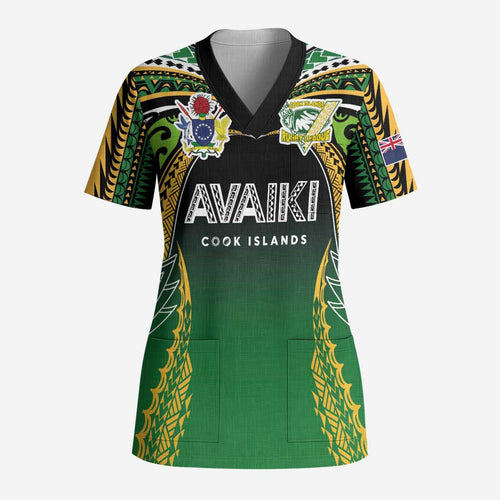 Custom Cook Islands Rugby League Scrub Top Avaiki Tatau Tribal Motifs Black Color - Aussie Hoodie