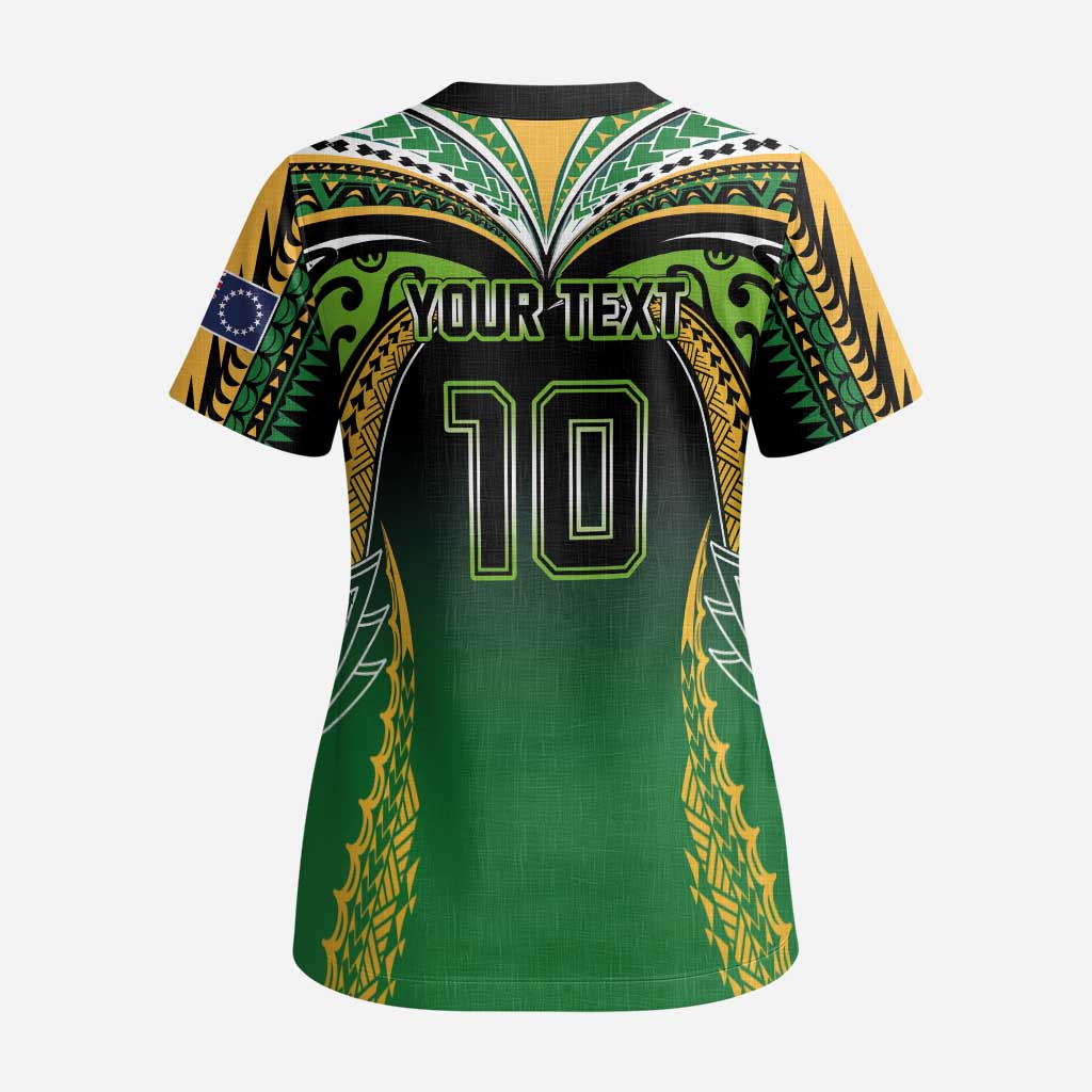 Custom Cook Islands Rugby League Scrub Top Avaiki Tatau Tribal Motifs Black Color - Aussie Hoodie