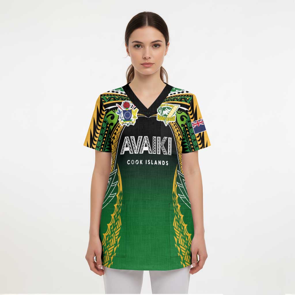 Custom Cook Islands Rugby League Scrub Top Avaiki Tatau Tribal Motifs Black Color - Aussie Hoodie
