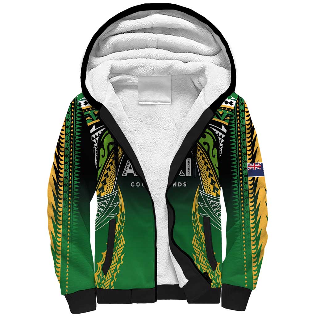 Custom Cook Islands Rugby League Sherpa Hoodie Avaiki Tatau Tribal Motifs Black Color - Aussie Hoodie
